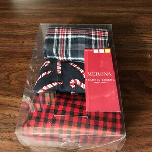 NEW Merona Flannel Boxers Gift set Plaid Checkered Candy cane Mens S Red Navy